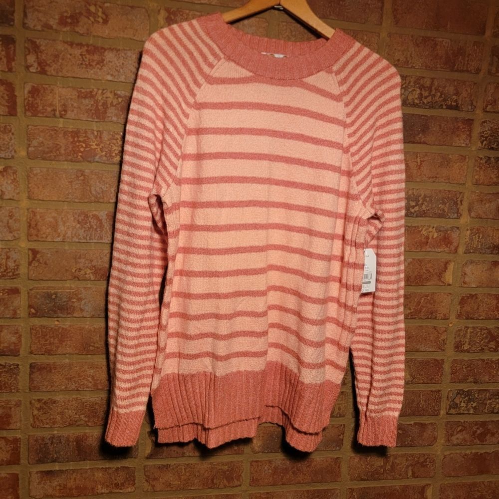 Time And Tru Women's Sweater peach Core Pullover Stripe Knit size large NWT